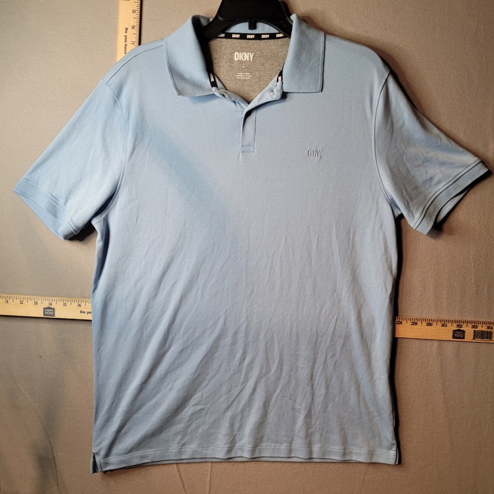 DKNY Mens Polo Shirt Large Light Blue Short Sleeve Cotton Blend Casual Top‎ 529